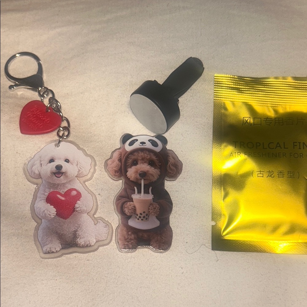 NWT Acrylic Keychain and cute dog air vent clip w/air freshener